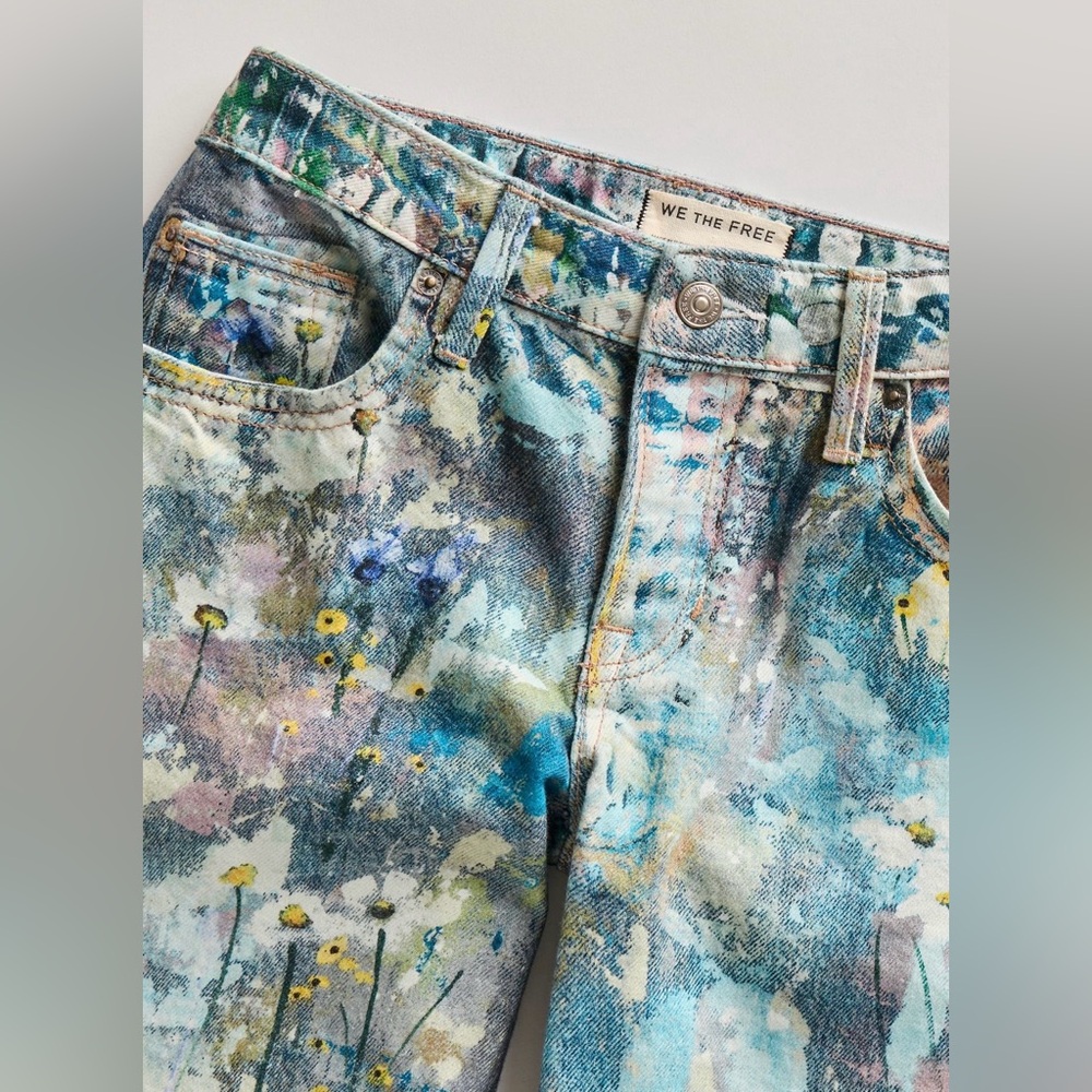 We The Free Gorgeous Blue Printed Straight Leg Jeans - Picture 4 of 11